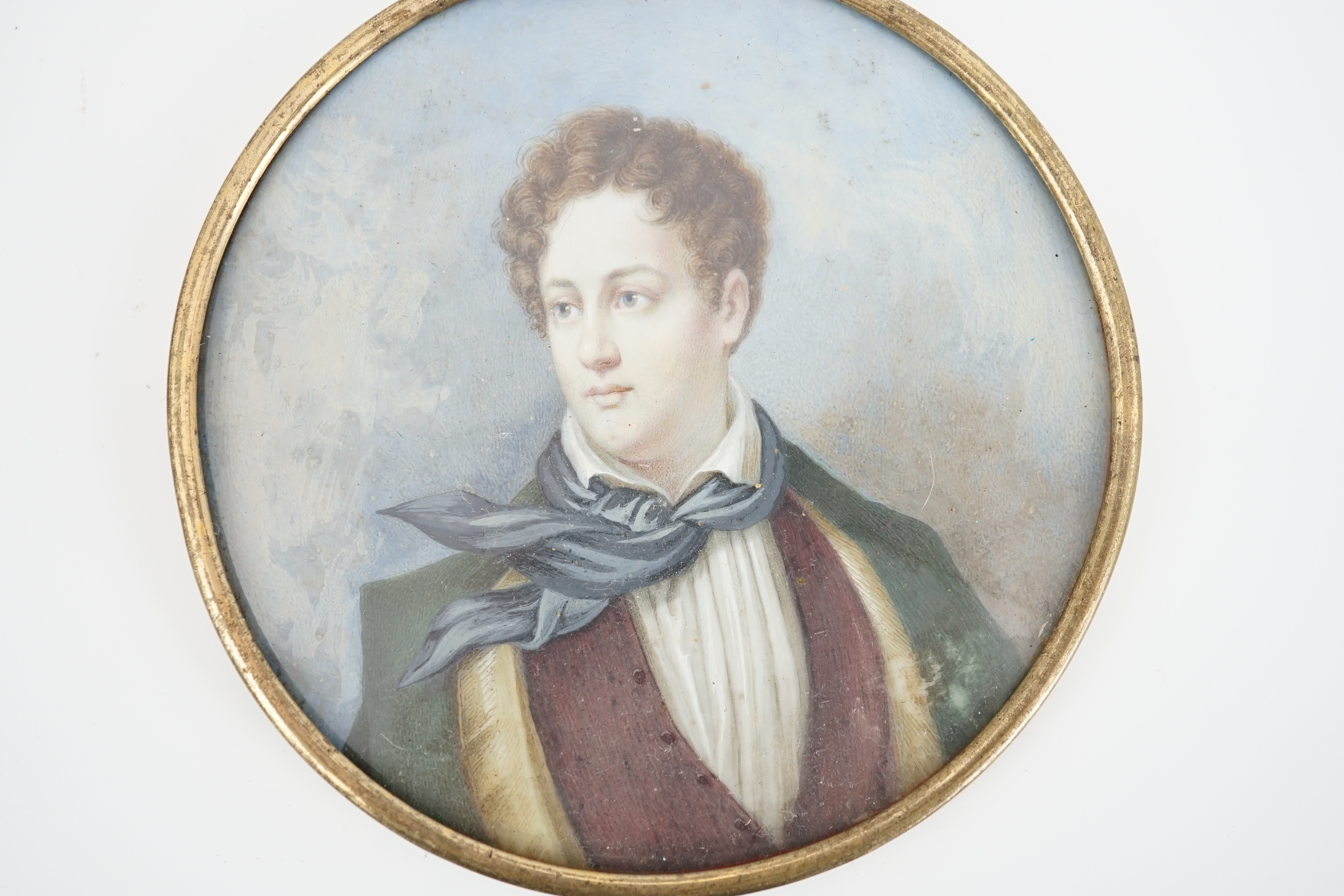 G. Sanders, Portrait miniature of Lord Byron, gouache on parchment, tondo, 10.5cm